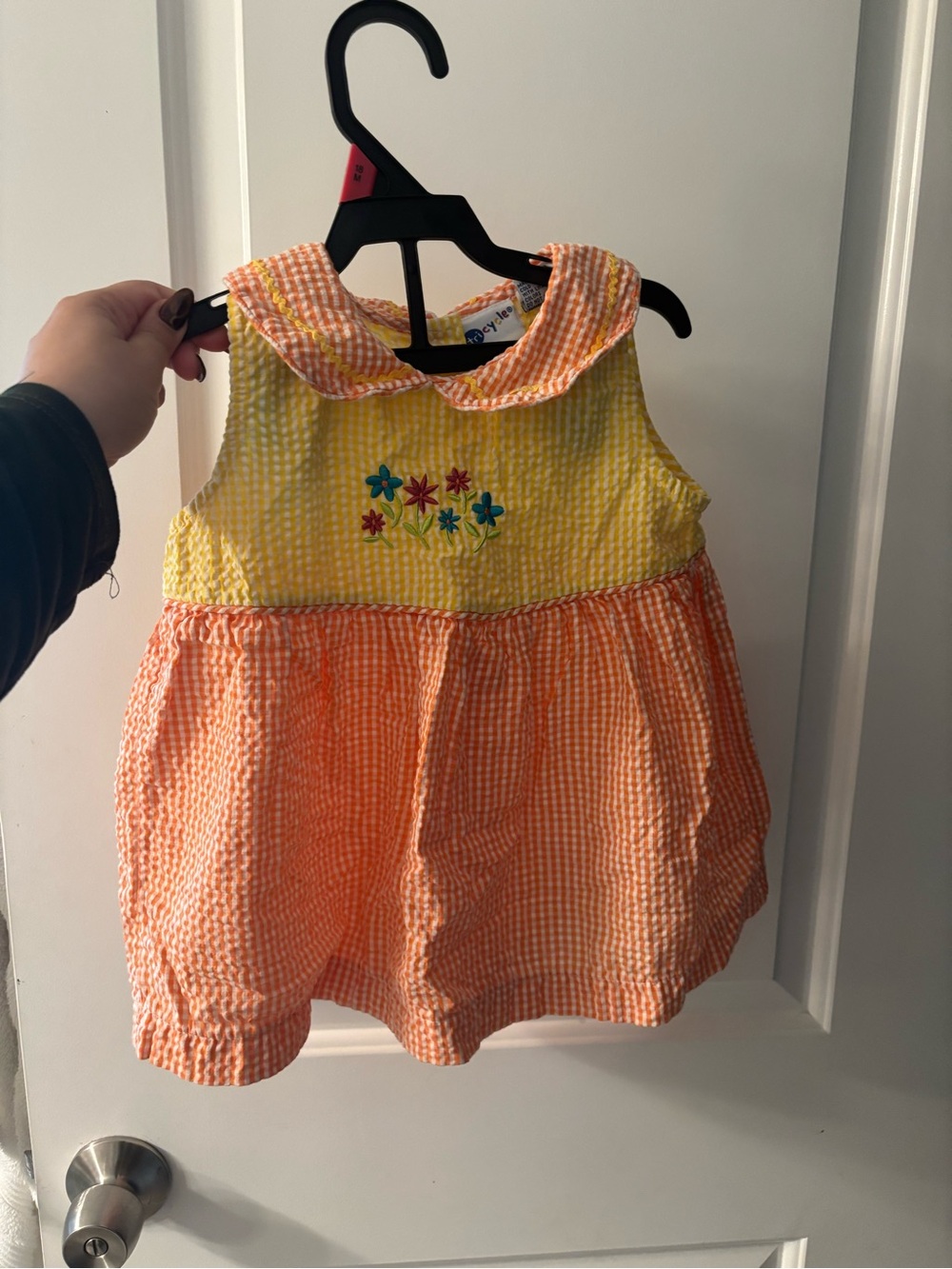 Yellow & Orange Floral Seersucker Dress with Peter Pan Collar
